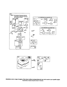 Carburetor Diagram and Parts List for 121000 0101-0739 Briggs and Stratton Engine